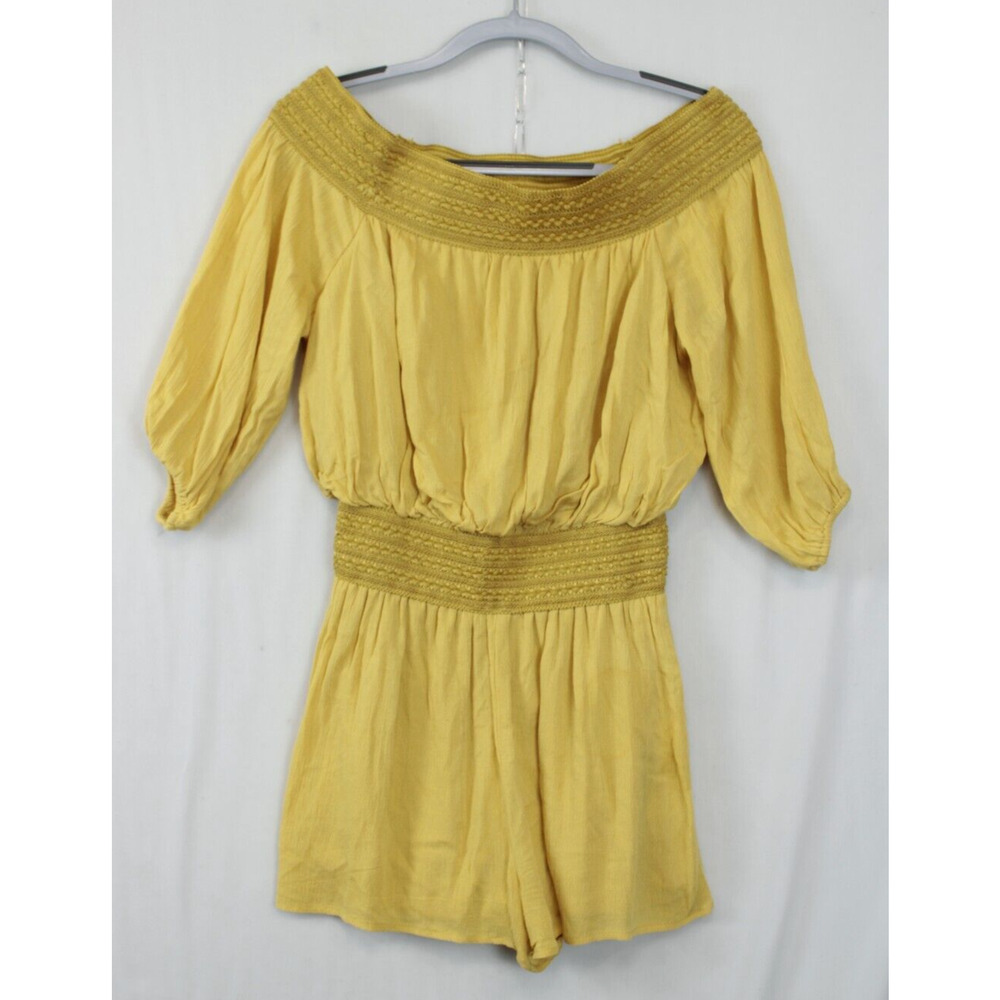 Purple‎ Snow Jumpsuit Shorts Women M Off Shoulder Jacquard Elastic Waist Gold